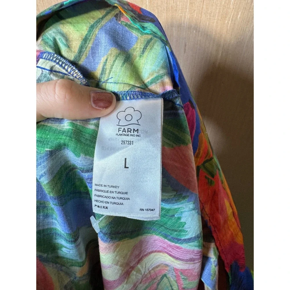 Farm Rio Womens Blue Tropical Banana Print Tiered Cotton Midi Dress Large 297331 - Picture 5 of 6